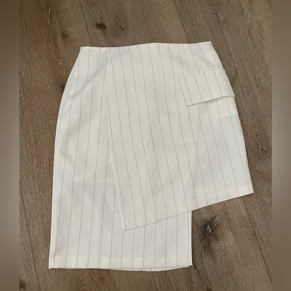 linen white striped skirt